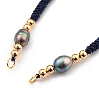 Fabrication de bracelet en fil de nylon tressé réglable, avec des perles en laiton, perles de culture d'eau douce naturelles et 304 anneaux de saut en acier inoxydable