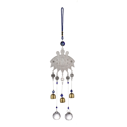 Aleación azul turco mal de ojo colgante decoración, con campana y prismas de cristal, Adorno de amuleto para colgar en la pared del hogar