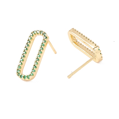 Green Cubic Zirconia Open Oval Stud Earrings, Brass Jewelry for Women, Lead Free & Cadmium Free