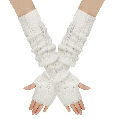 Gants sans doigts à tricoter en fil de fibre acrylique, longs gants chauds d'hiver avec trou pour le pouce