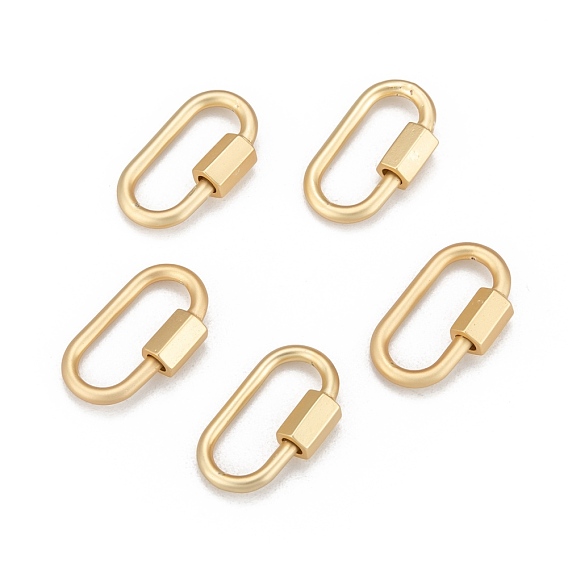 Brass Screw Carabiner Lock Charms, for Necklaces Making, Long-Lasting Plated, Real 18K Gold Plated, Oval, Matte