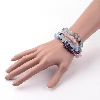 Natural Gemstone Multi-strand Bracelets, with Alloy Bar & Ring Toggle Clasps