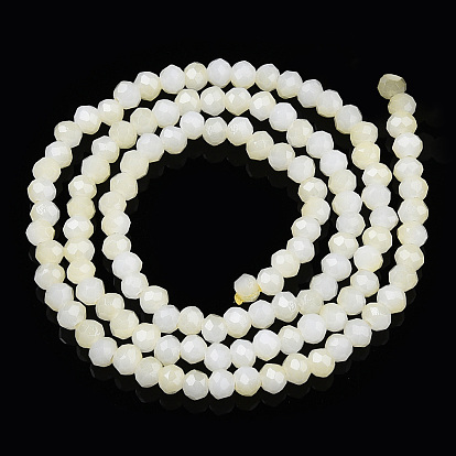 Brins de perles de verre imitation jade bicolores, facette, rondelle