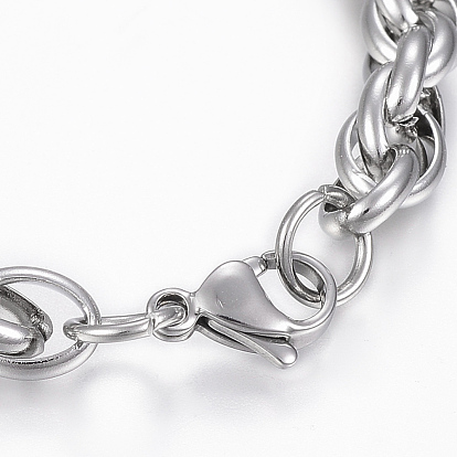 201 Stainless Steel Rope Chain Bracelets, with Lobster Claw Clasps