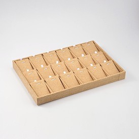 Boîtes de présentation de colliers à pendentif en bois cubique, recouverte de tissu de toile de jute, 18 compartiments, 24.1x35x3.2 cm