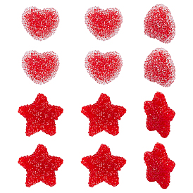 Superfindings 12 pcs 2 perles de résine de style pour la Saint-Valentin, avec strass cristal, style de nourriture de bonbons imitation, Coeur et étoile