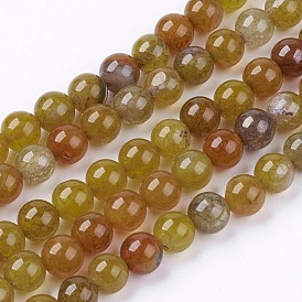 Natural Crackle Agate Stone Bead Strands, Dyed & Heated, Round
