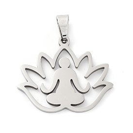 201 Stainless Steel Pendants, Laser Cut, Lotus with Yoga Charm