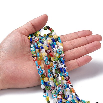 Planos hechos a mano ronda perlas de vidrio millefiori hebras, 12x5 mm, agujero: 1 mm, sobre 32 unidades / cadena, 14.1 pulgada