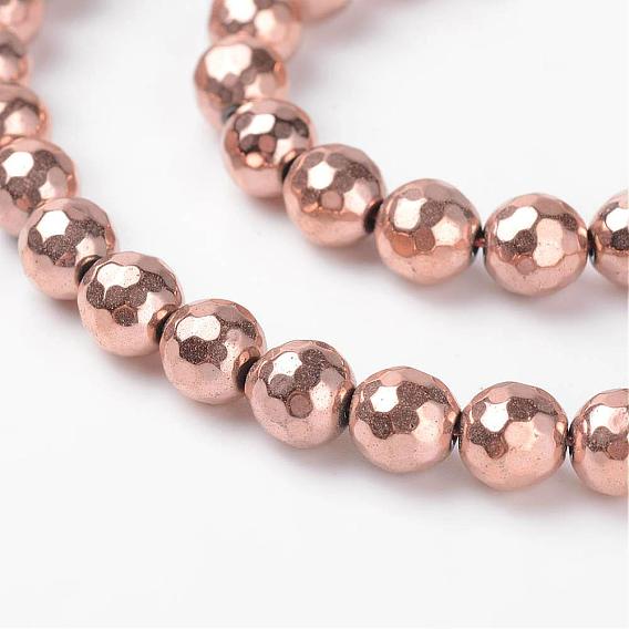Facettées perles d'hématite synthétique non magnétique brins, 6mm, Trou: 1mm, Environ 55 pcs/chapelet, 13.7 pouce