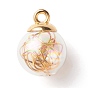 Transparent Handmade Blown Glass Bottle Pendants, with Beads Cap and Copper Wire, Globe