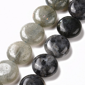 Natural Larvikite Beads Strands, Flat Round