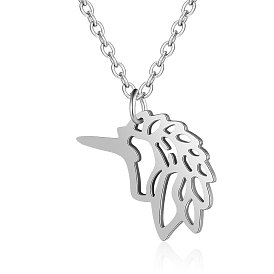 201 Stainless Steel Pendant Necklaces, with Cable Chains, Unicorn