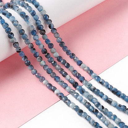 Natural Devil Blue Aquamarine Beads Strands, Faceted, Cube