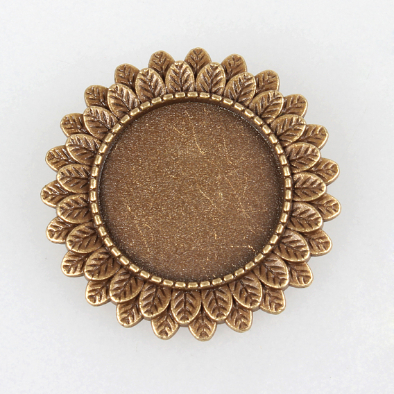 Vintage Alloy Brooch Cabochon Bezel Settings, Cadmium Free & Nickel Free & Lead Free with Iron Pin Brooch Back Bar Findings, Flower, Flat Round Tray: 20mm, 33x2mm, Pin: 0.6mm