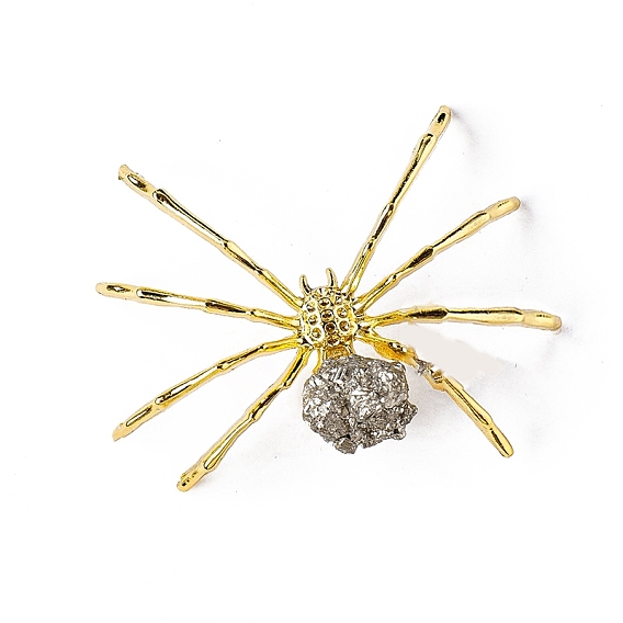 Decoraciones de exhibición de arañas de aleación y pirita natural, adornos de halloween especímenes minerales