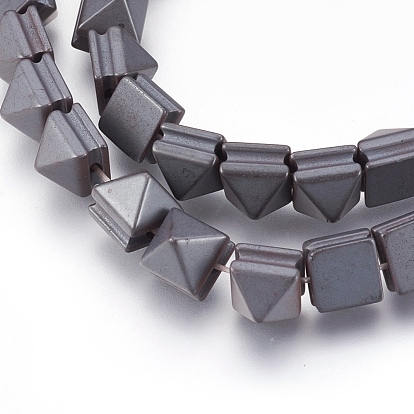 Non-magnetic Synthetic Hematite Bead Strands, Frosted, Pyramid