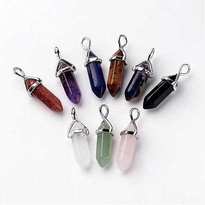 Bullet Gemstone Pendants, with Platinum Tone Random Alloy Pendant Hexagon Bead Cap Bails