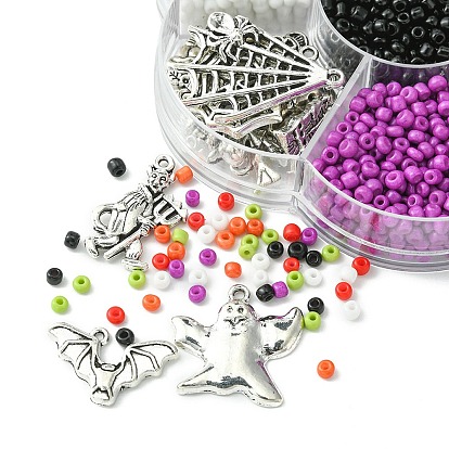 Набор для изготовления браслетов своими руками на тему Хэллоуина, в том числе стеклянный бисер, Подвески из сплава , эластичная нить