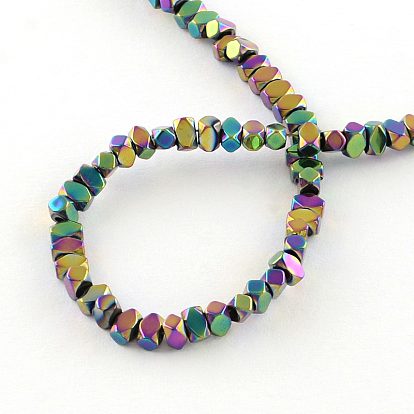 Electroplate Non-magnetic Synthetic Hematite Bead Strands, Polygon, 3x2x2mm, Hole: 0.5mm, about 195pcs/strand, 15.7 inch