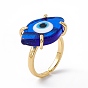 Lampwork Oval with Evil Eye Open Cuff Ring, Real 18K Gold Plated Brass Lucky Jewelry for Women, Lead Free & Cadmium Free