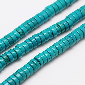 Natural Magnesite Beads Strands, Dyed, Turquoise, Heishi Beads, Flat Round/Disc