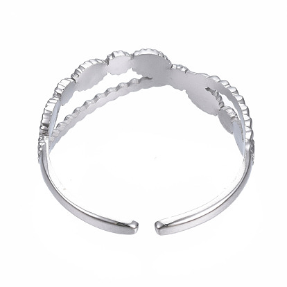 304 brazalete abierto entrecruzado de acero inoxidable, anillo hueco grueso para mujer
