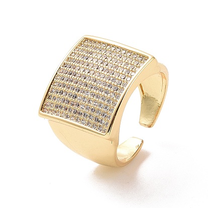 Cubic Zirconia Rectangle Open Cuff Ring, Real 18K Gold Plated Brass Wide Ring for Women, Cadmium Free & Nickel Free & Lead Free