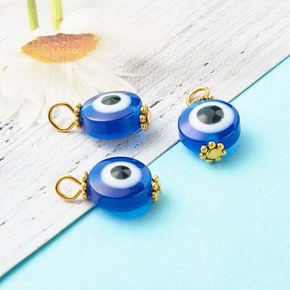 Iron Resin Beads Pendant, with Tibetan Style Alloy Daisy Spacer Beads, Flat Round with Evil Eye