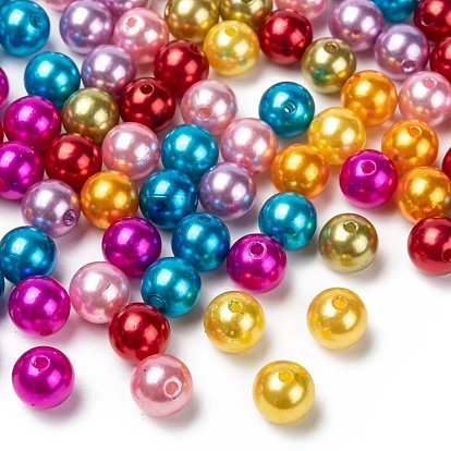 Perles acryliques en nacre d'imitation , ronde, 10mm, trou: 2 mm, environ 1000 pcs / 500 g