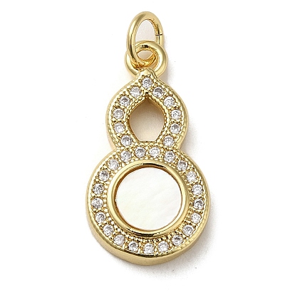 Brass Micro Pave Cubic Zirconia Pendants, with Shell, Gourd