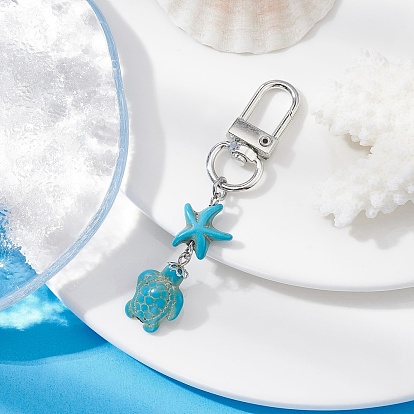 Synthetic Turquoise Pendant Decoration, with Alloy Swivel Clasps, Sea Turtle & Starfish
