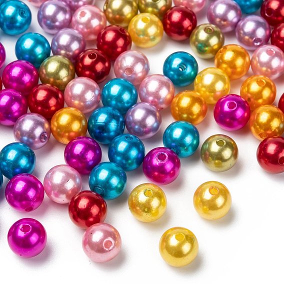 Imitation Pearl Acrylic Beads, Round, 10mm, Hole: 2mm, about 1000pcs/500g