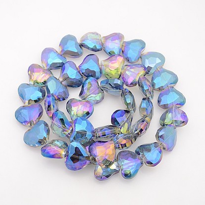 Faceted Heart Electroplate Rainbow Plated Glass Beads Strands, 16.5x19.5x9mm, Hole: 1mm, about 40pcs/strand, 24.4 inch