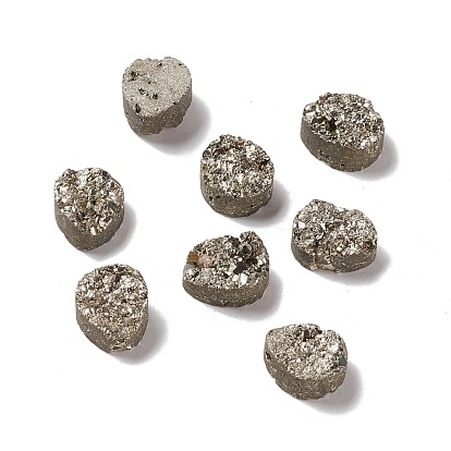 Electroplate Natural Druzy Agate Cabochons, Imitation Pyrite, Teardrop