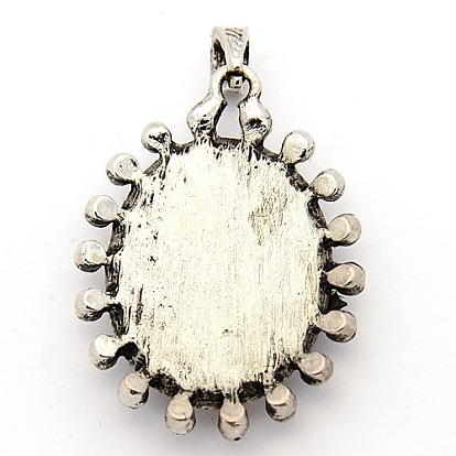 Gemstone Pendants, with Antique Silver Alloy Pendant Settings, Oval, 47x35x10mm, Hole: 5x8mm