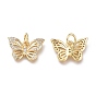 Brass Micro Pave Clear Cubic Zirconia Charms, with Jump Rings, Long-Lasting Plated, Butterfly