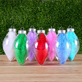 Décorations pendentif boule de plumes ovales, avec dôme en plastique transparent et accessoires en alliage, pour l'ornement suspendu à la maison de fête
