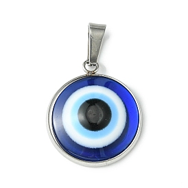 Stainless Steel Pave Resin Pendants, Blue Evil Eye Charms with Snap on Bail