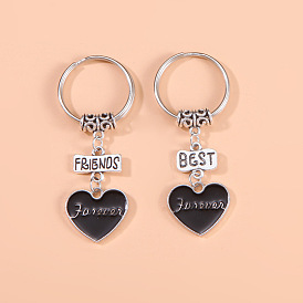 Porte-clés minimaliste lettre à l'huile coeur noir pour sac et téléphone des couples - cadeau d'amitié