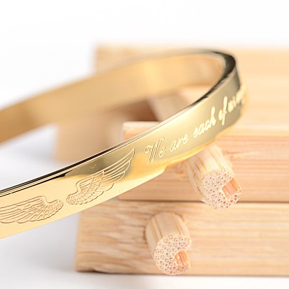 304 Stainless Steel Bangles, Wings with Phrase "We are each of us angels", 50x58mm