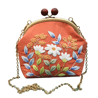 DIY Kiss Lock Coin Purse Embroidery Kit, Including Embroidered Fabric, Embroidery Needles & Thread, Metal Purse Handle, Flower/Mountain/Girl Pattern