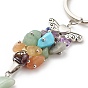Moon Natural & Synthetic Mixed Stone Chips & Pendant Keychain, with Iron Split Key Rings