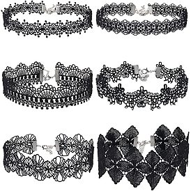 Black Lace Choker Necklace Set Gothic Collar Bone Chain for Women