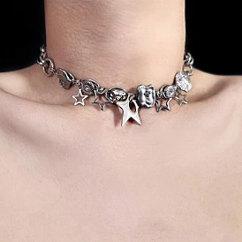 Vintage Chic Hip-hop Star Lock Collarbone Chain - Retro, Luxurious, High-end Necklace.