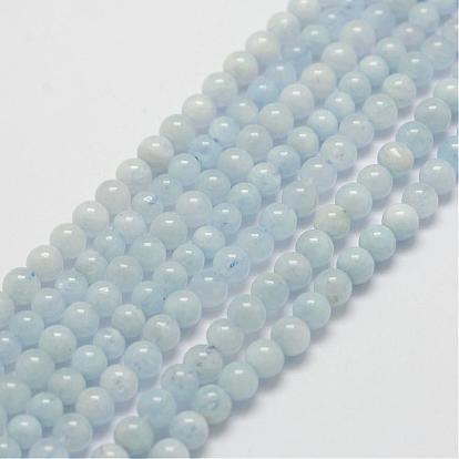 Hilos de perlas de color aguamarina naturales, rondo