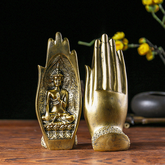 Figuras talladas en resina, para la decoración del escritorio del hogar, palma con buda
