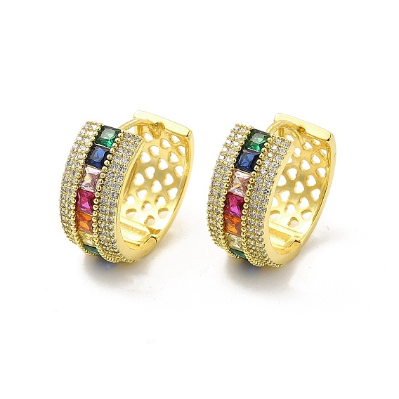 Cubic Zirconia Square Hoop Earrings, Light Gold Brass Jewelry for Women
