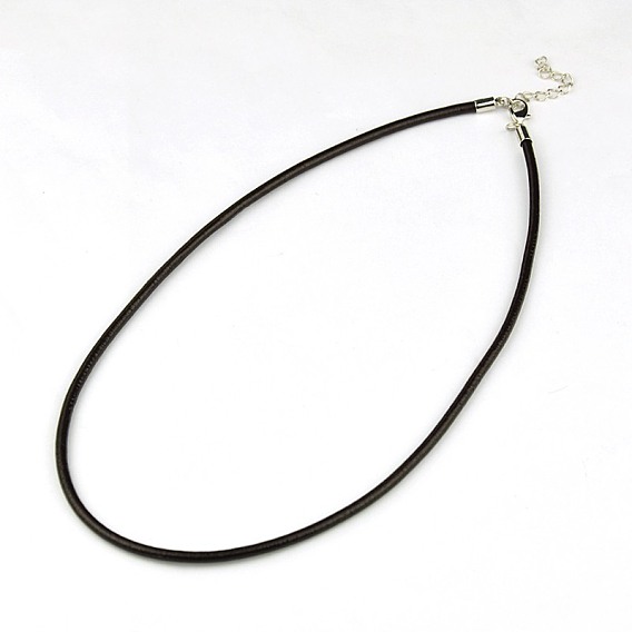 Кожаный шнур ожерелье решений, с цинкового сплава когтя омара застежками и латунные выводы, без никеля , Платиновый металл