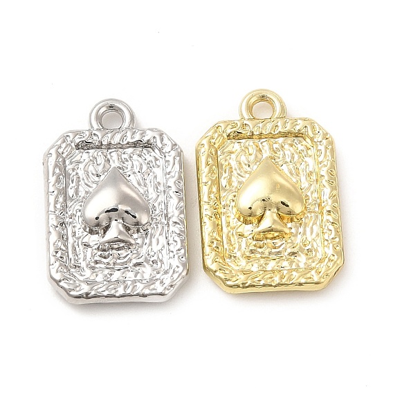 Rack Plating Alloy Pendants, Cadmium Free & Lead Free, Rectangle Charms with Spade Sign